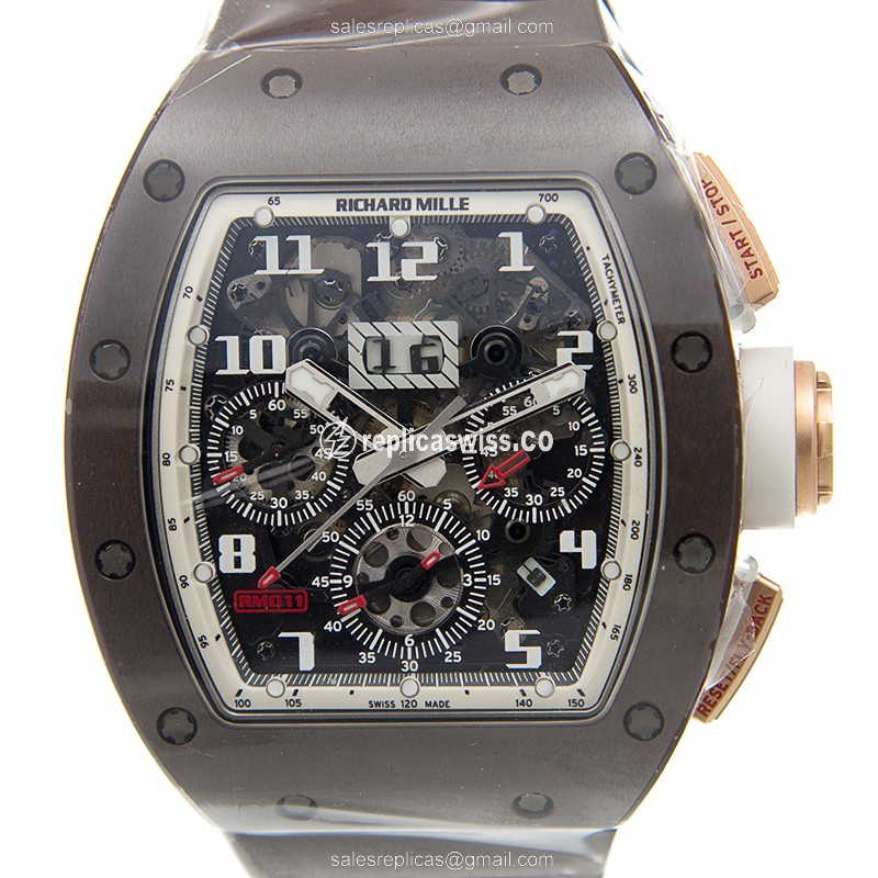 Richard Mille RM011-AN-RG-TZP-Z Replica - Automatic - Ceramic Case - Gray Dial - Brown Rubber Strap